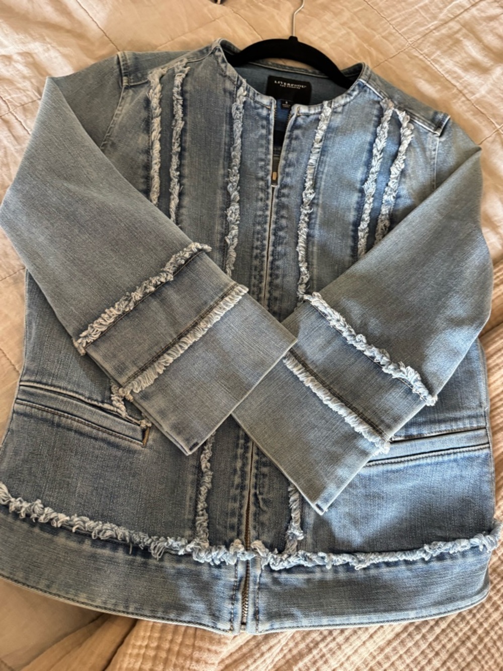 Liverpool Frayed Trim Light Blue Denim Zip Jacket - Picture 5 of 5